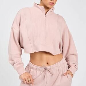 BuffBunny Collection Threads Quarter Zip Crop Berry Ice Pullover Sweater Top